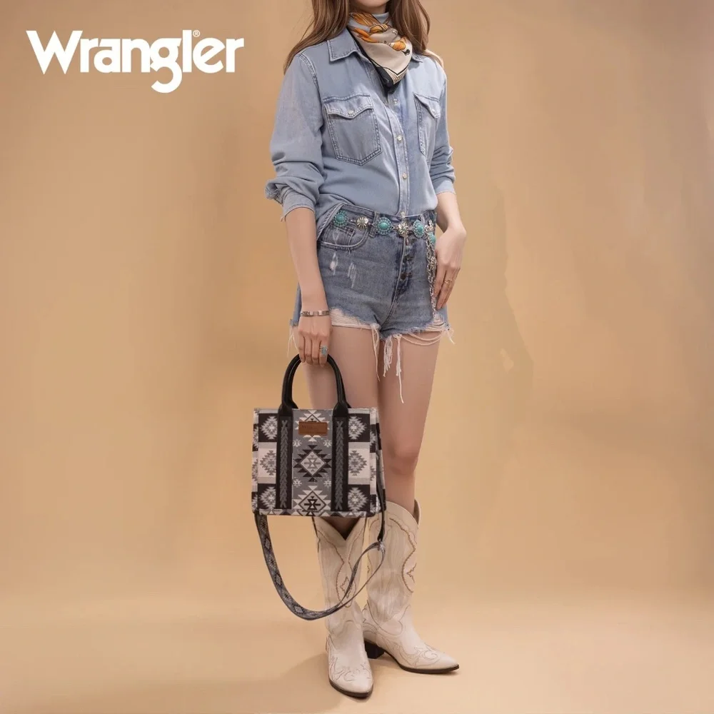 Wrangler Aztec Pattern Dual Sided Print -Tote/Crossbody -Black